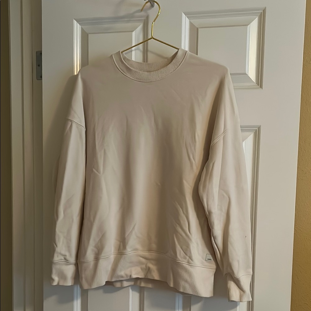 Vuori Cream Crewneck Sweater with Soft Texture and Relaxed Fit